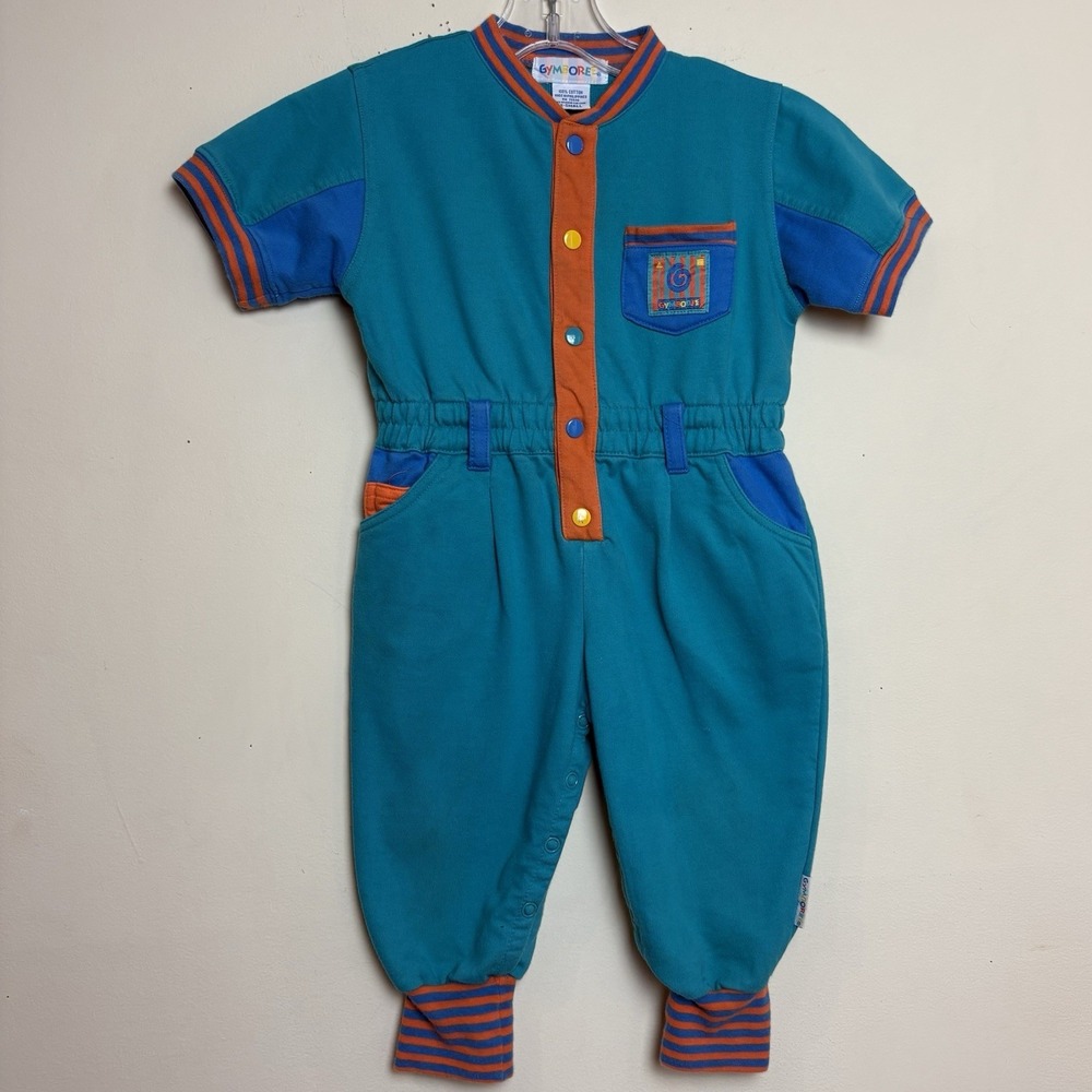 Vintage Rainbow Tag Gymboree Romper Size XS Green Orange Blue